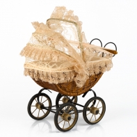 Prútený kočík pre bábiky 39x20x34cm