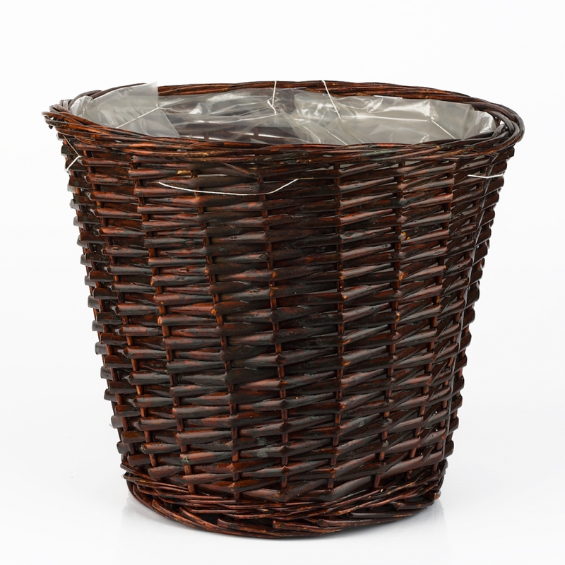 Prútený guľatý hnedý kôš - stredný