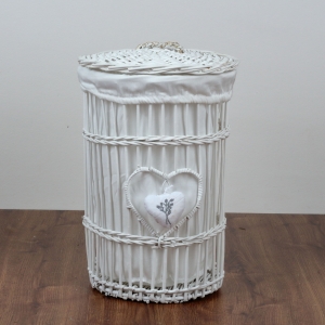 Prútený kôš na bielizeň biely levanduľovej srdce 45cm