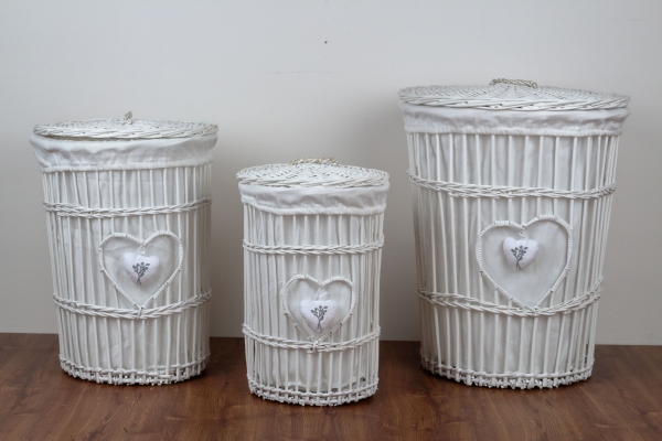 Prútený kôš na bielizeň biely levanduľovej srdce 45cm