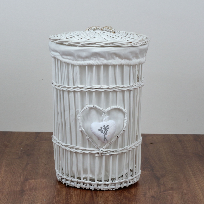 Prútený kôš na bielizeň biely levanduľovej srdce 45cm