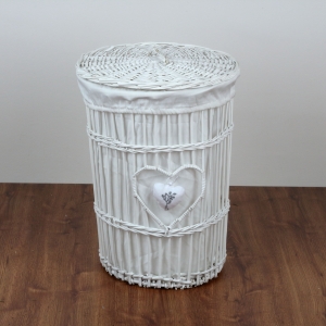 Prútený kôš na bielizeň biely levanduľovej srdce 51cm