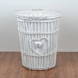 Prútený kôš na bielizeň biely levanduľovej srdce 59cm