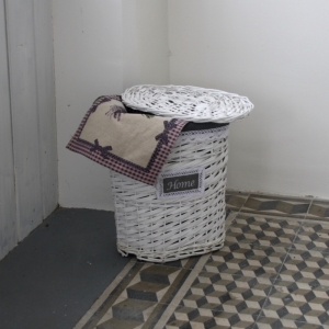 Prútený kôš na bielizeň s šedou látkou 40 cm