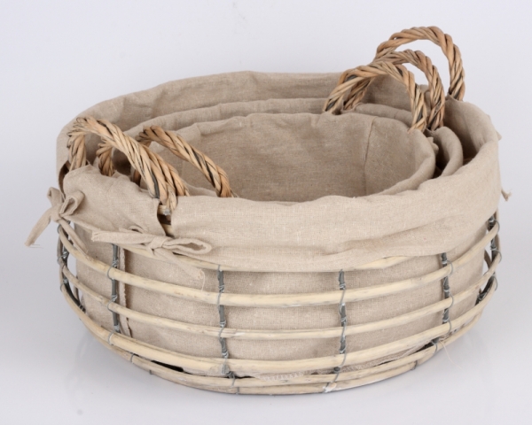 Prútený kôš s látkou guľatý velký 39cm