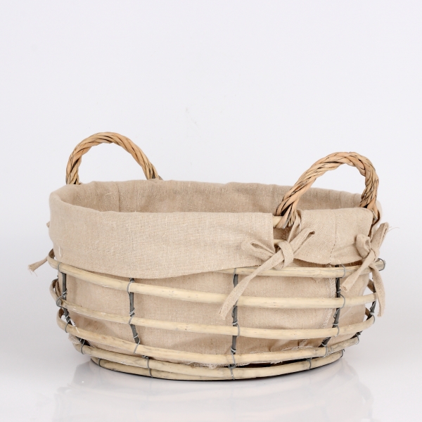 Prútený kôš s látkou guľatý stredný