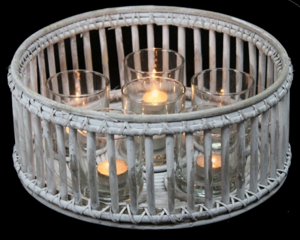 Prútený okrúhly svietnik na 6 sviečok 35x15cm