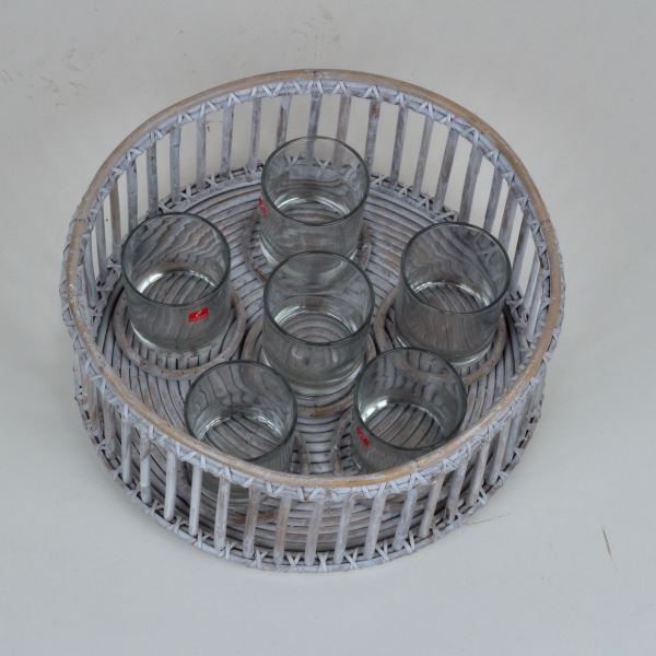 Prútený okrúhly svietnik na 6 sviečok 35x15cm