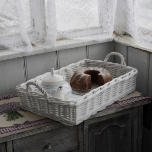 Prútený podnos biely s uchom (set 2 ks)