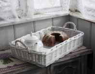 Prútený podnos biely s uchom (set 2 ks)