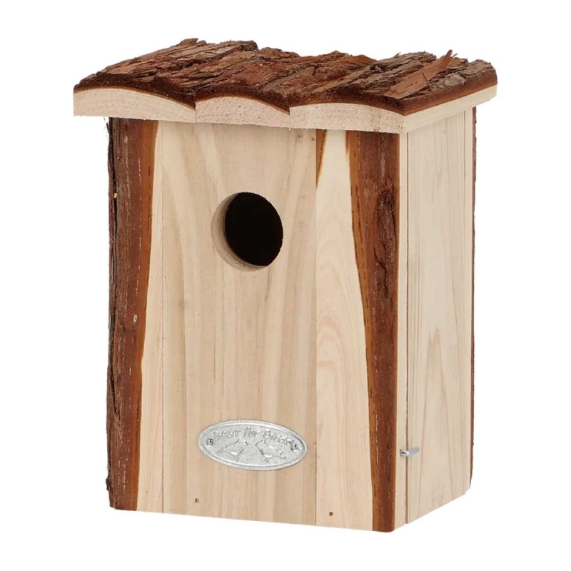 Vtáčia búdka pre orieška hnedého s kôrovou strechou 17 cm