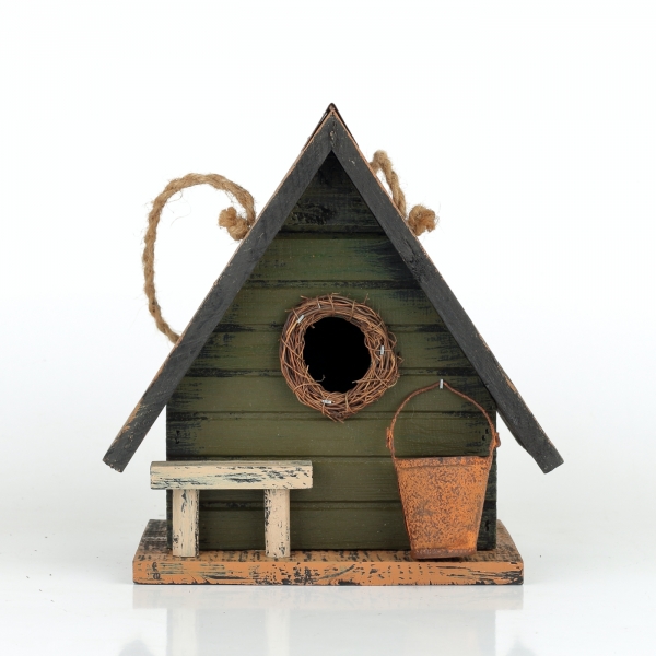 Vtáčia búdka s lavičkou a vedierkom na vodu