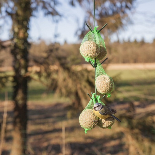 Vtáčie kŕmidlá na lojové gule s háčikmi v tmavo zelenej