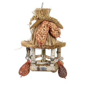 Vtáčie kŕmidlo päťboký závesné 28 x 28 x 39 cm s krmivom