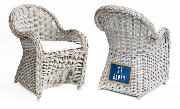 Ratanové kreslo s bielou patinou 63,5x90x65cm