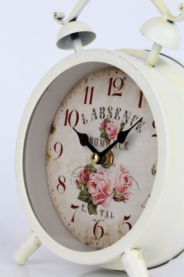 Retro budík ruže biely 23x14cm