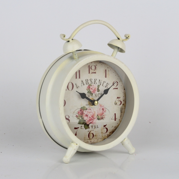 Retro budík ruže biely 23x14cm