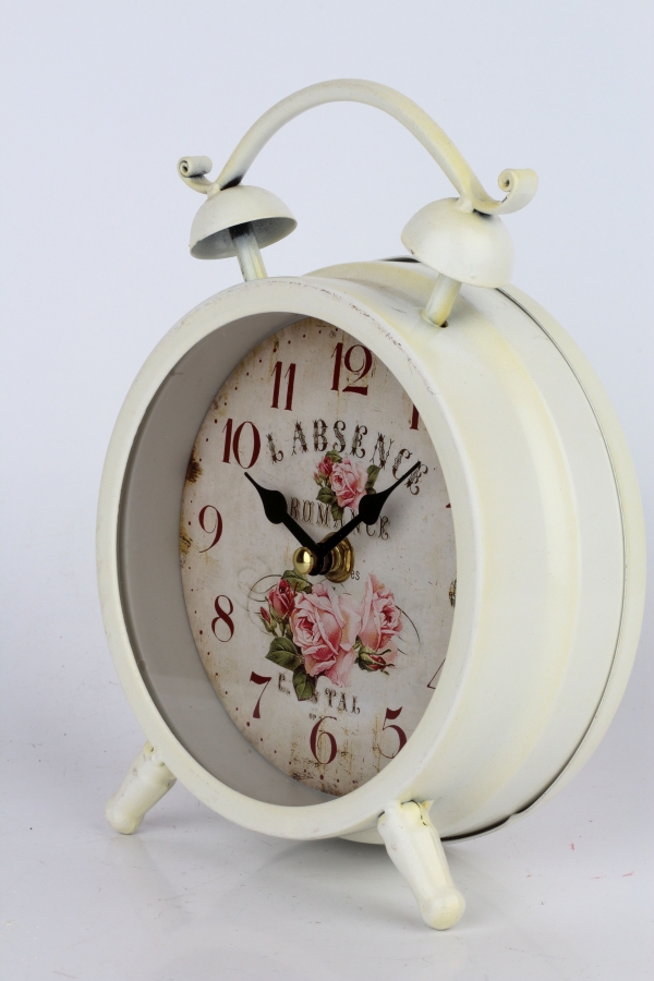 Retro budík ruže biely 23x14cm