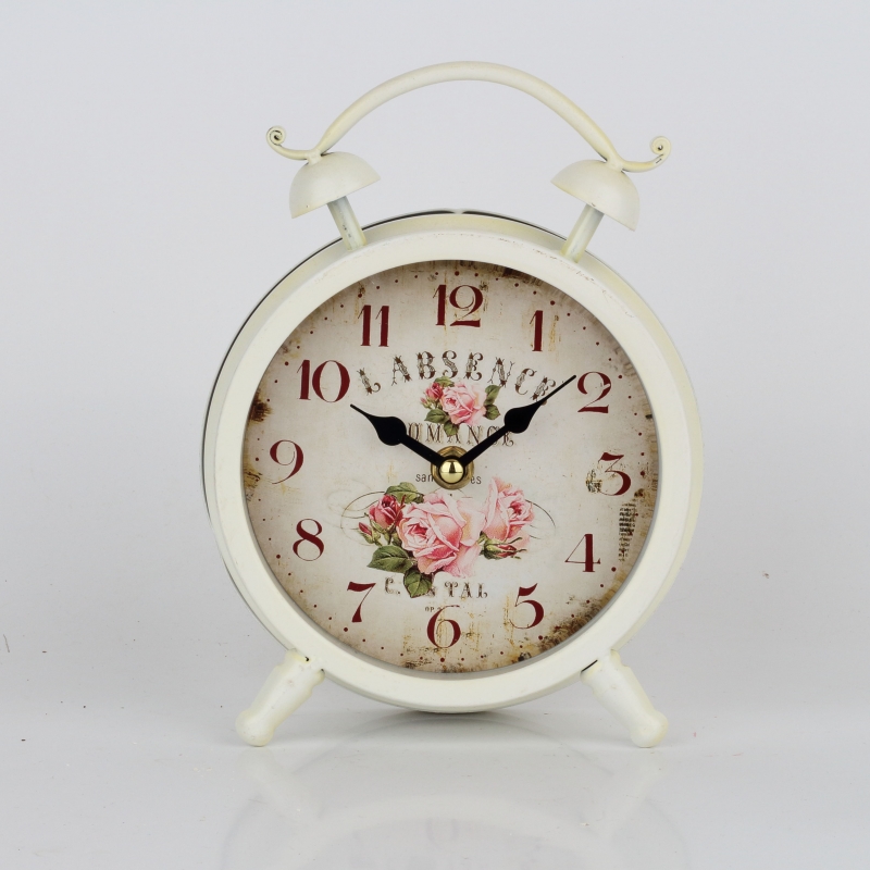 Retro budík ruže biely 23x14cm