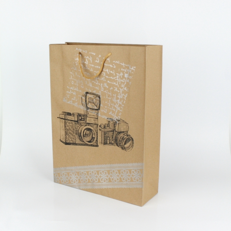Retro darčeková papierová taška fotoaparát 27x37x9cm