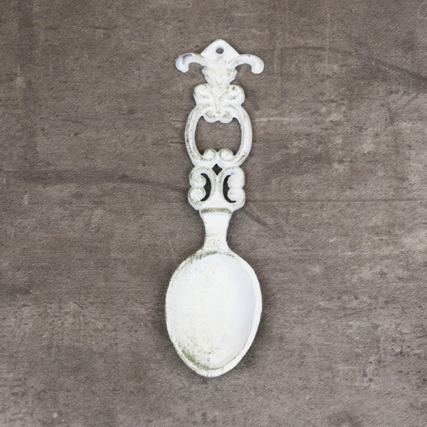 Retro dekorácie liatinová lyžice biela 21,5cm