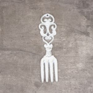 Retro dekorácie liatinová vidlička biela 21,5cm