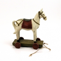 Retro dekorácie - retro koník na povrázku 15x16x7cm