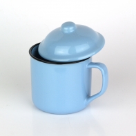 Retro hrnček s pokrievkou modrý