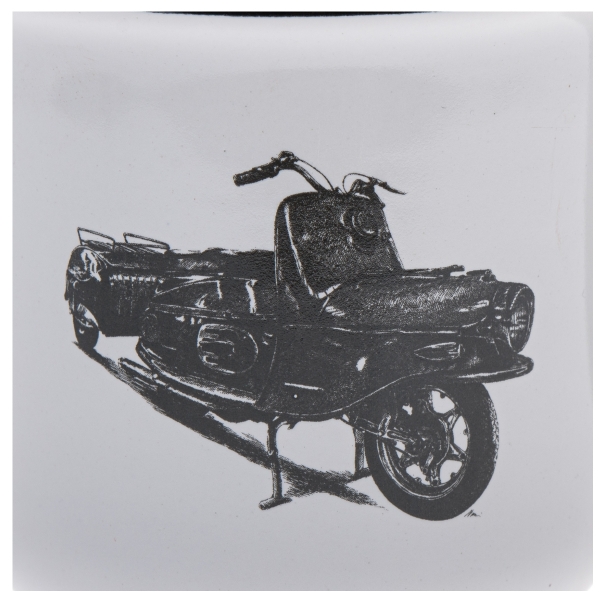 Retro keramický hrnček ČZ 175 motocykel Prasa