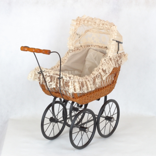 Retro kočíky / kočík pre bábiku hnedé prútia 66x60x28cm