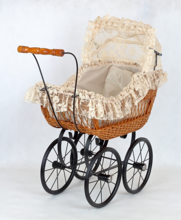 Retro kočíky / kočík pre bábiku hnedé prútia 66x60x28cm