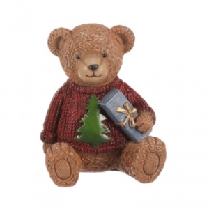 Retro vianočný medvedík s darčekom 10 x 8 x 10 cm