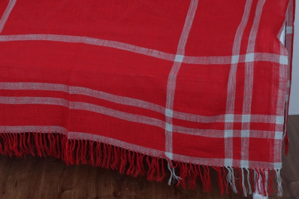 Režný ručne tkaný obrus červený 140x160cm