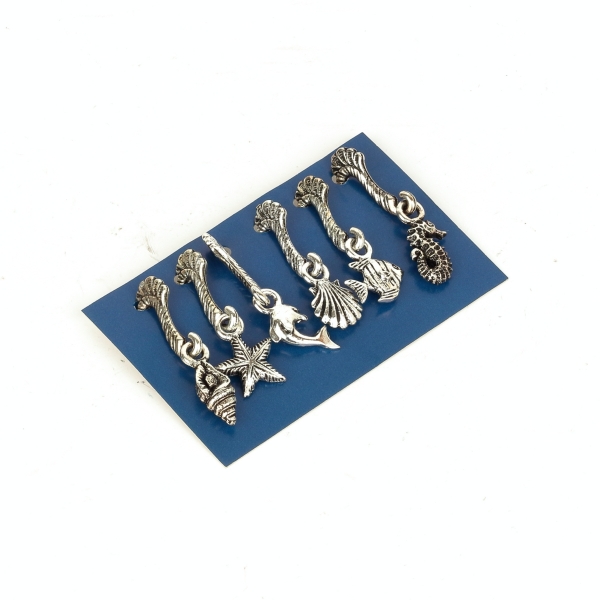 Rozlišovače na poháre morské motívy, súprava 6 kusov - závesné kovové