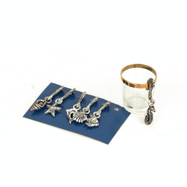 Rozlišovače na poháre morské motívy, súprava 6 kusov - závesné kovové