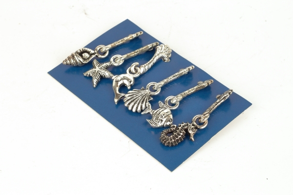 Rozlišovače na poháre morské motívy, súprava 6 kusov - závesné kovové