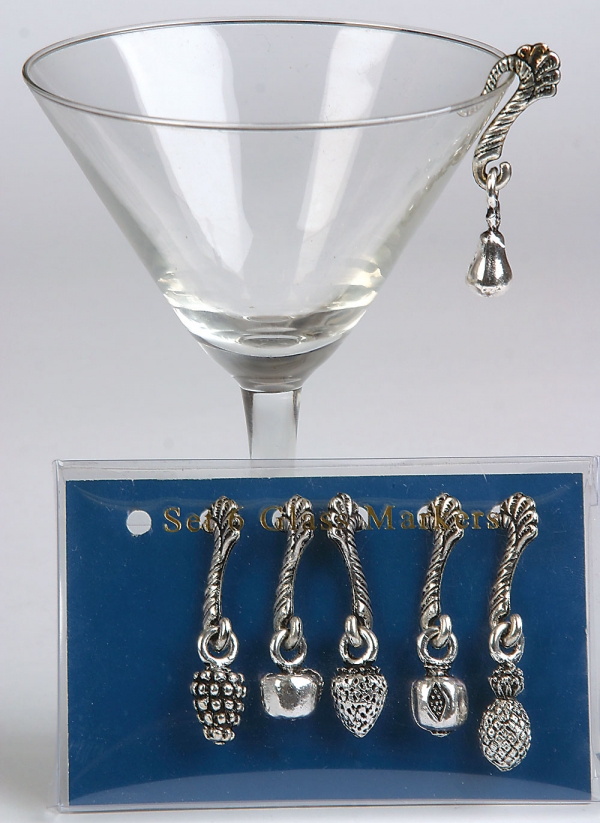 Rozlišovače na poháre ovocie súprava 6 kusov - závesné kovové