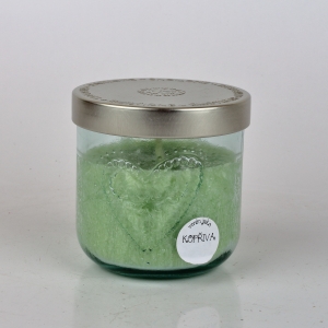 Ručne odlievaná sviečka v sklenenej dóze so srdcom žihľava 190g