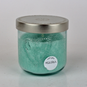 Ručne odlievaná sviečka v sklenenej dóze so srdcom medovka 190g