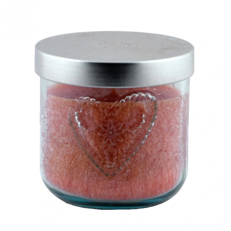 Ručne odlievaná sviečka v sklenenej dóze so srdcom škorica 190g