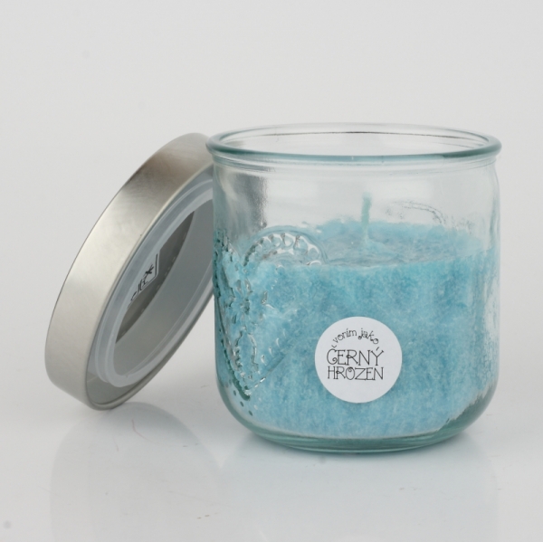 Ručne odlievaná sviečka v pohári čierny strapec 480g