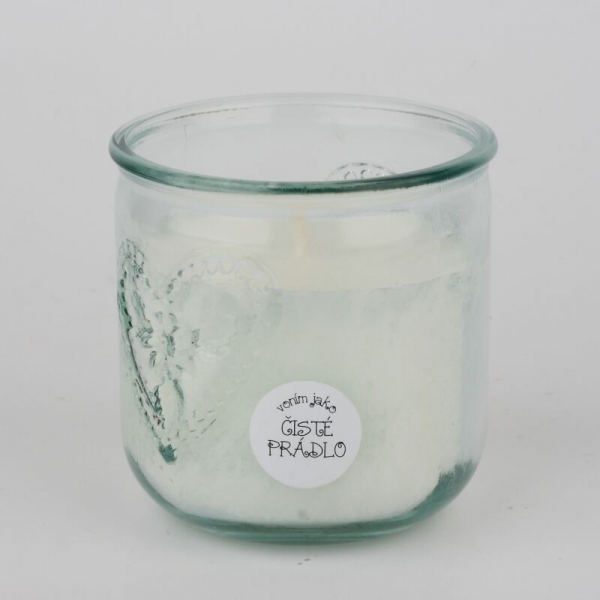 Ručne odlievaná sviečka v pohári čisté prádlo 480g