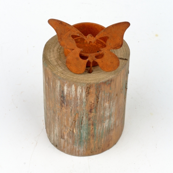 Rustikálny svietnik na čajovú sviečku motýľ 16cm