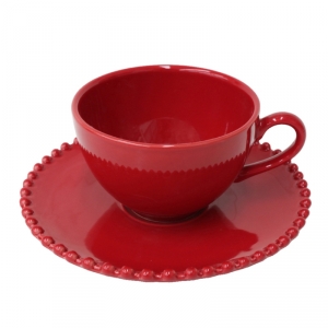 Šálka na čaj s tanierikom 0,25L, sada 6ks PEARLRUBI, rubínová