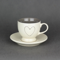 Šálka s tanierikom krémovej srdce 200ml