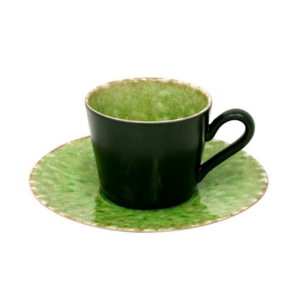 Šálka s tanierikom RIVIERA kropenatá zelená/čierna