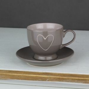 Šálka s tanierikom šedej srdce 200ml