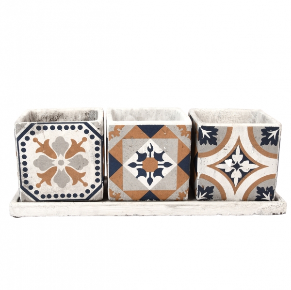 Set troch obalov na kvetináče s podnosom Portugal 36 x 14 x 12 cm betón