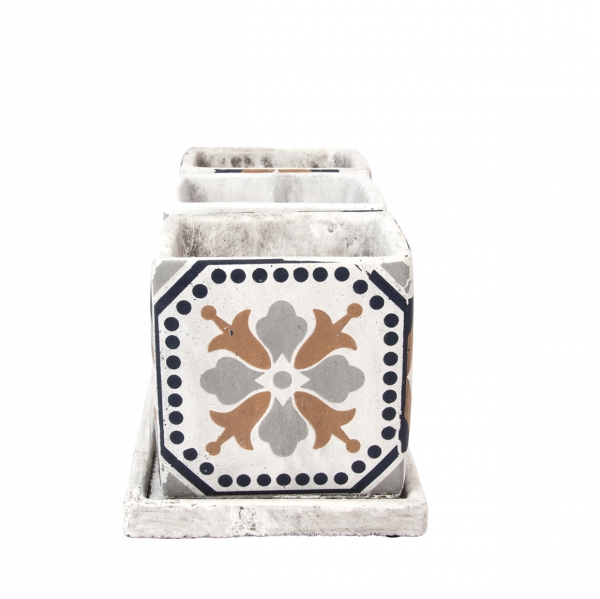 Set troch obalov na kvetináče s podnosom Portugal 36 x 14 x 12 cm betón