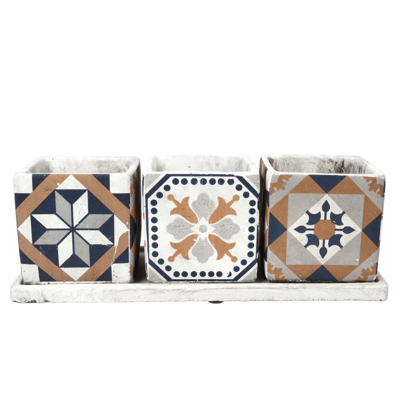 Set troch obalov na kvetináče s podnosom Portugal 36 x 14 x 12 cm betón